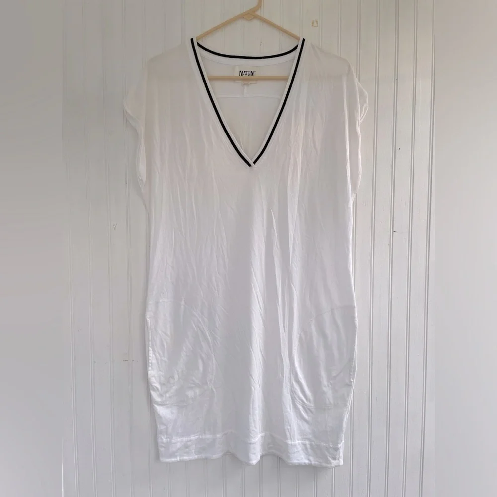 Nation LTD Women's White Black V-neck Black Coverup or T-shirt Dress Size Small